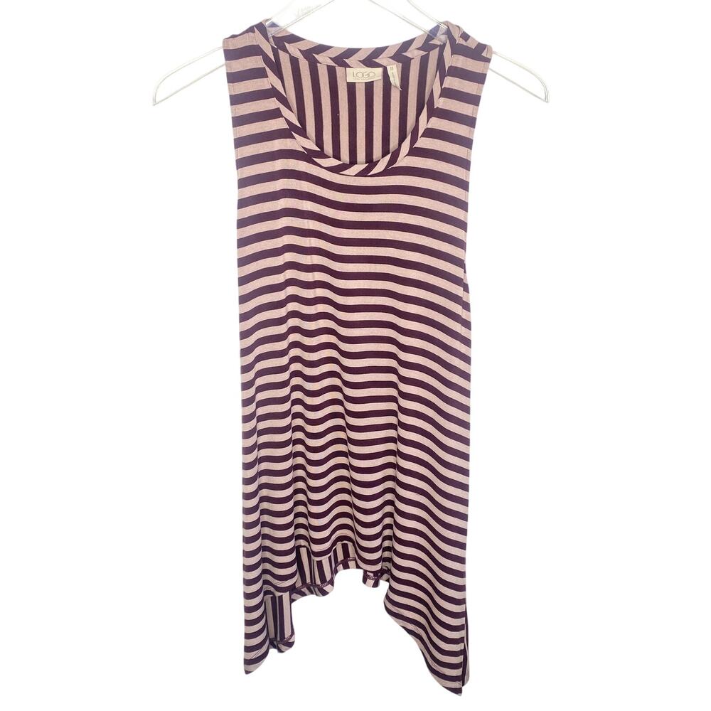 Logo by Lori Godstein Burgundy Striped Sleeveless Hankercheif Hem Top Sz Medium